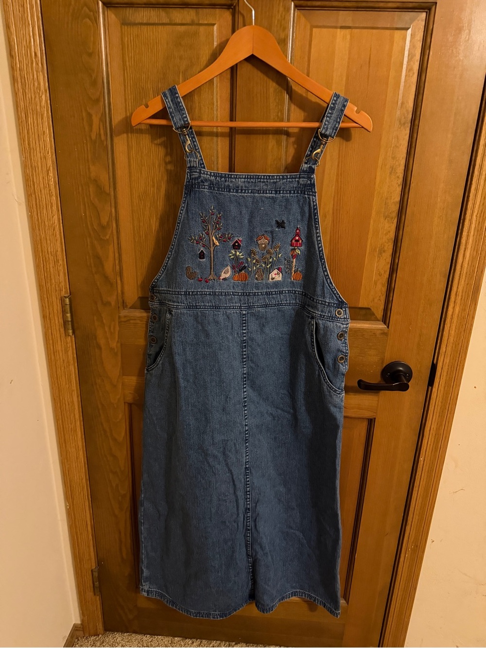 Christopher & Banks Vintage Fall Embroidered Denim Jumper Dress M
